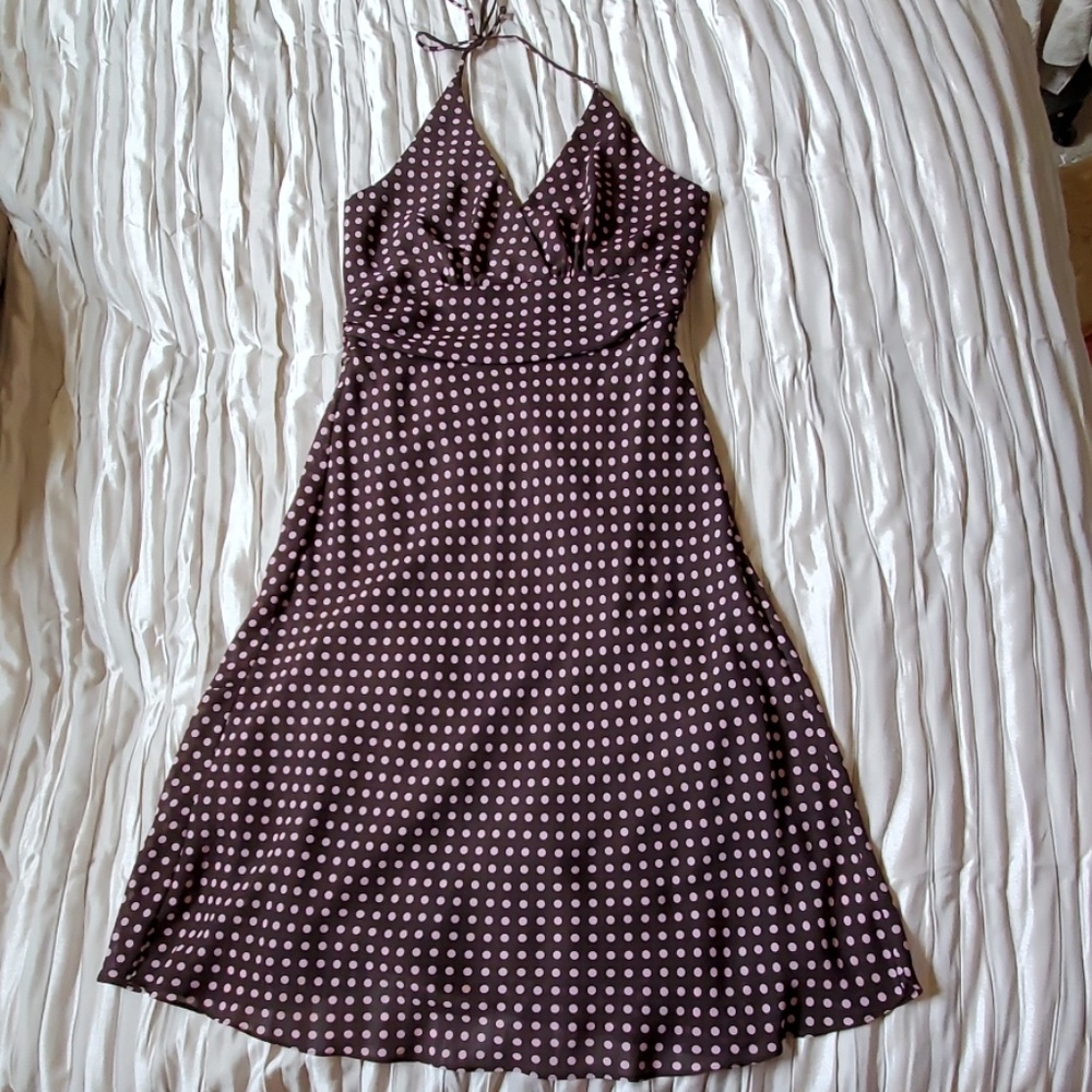 Brown/Pink Polka Dot Halter Dress